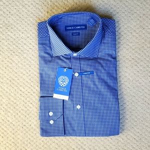 Vince Camuto Men's Dress Shirt, Slim Fit, size 15 32-33, blue/white checkered.